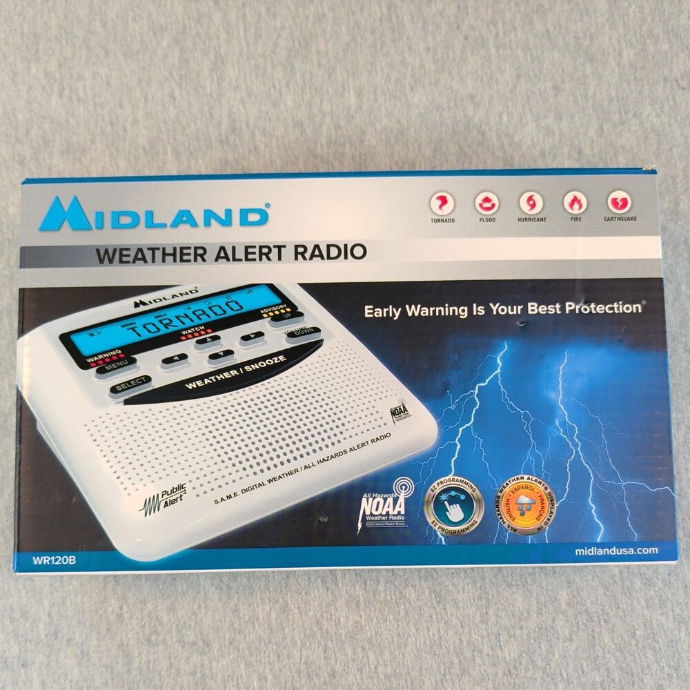 Midland WR-120 Emergency Weather Alert Radio with Alarm Clock  - White